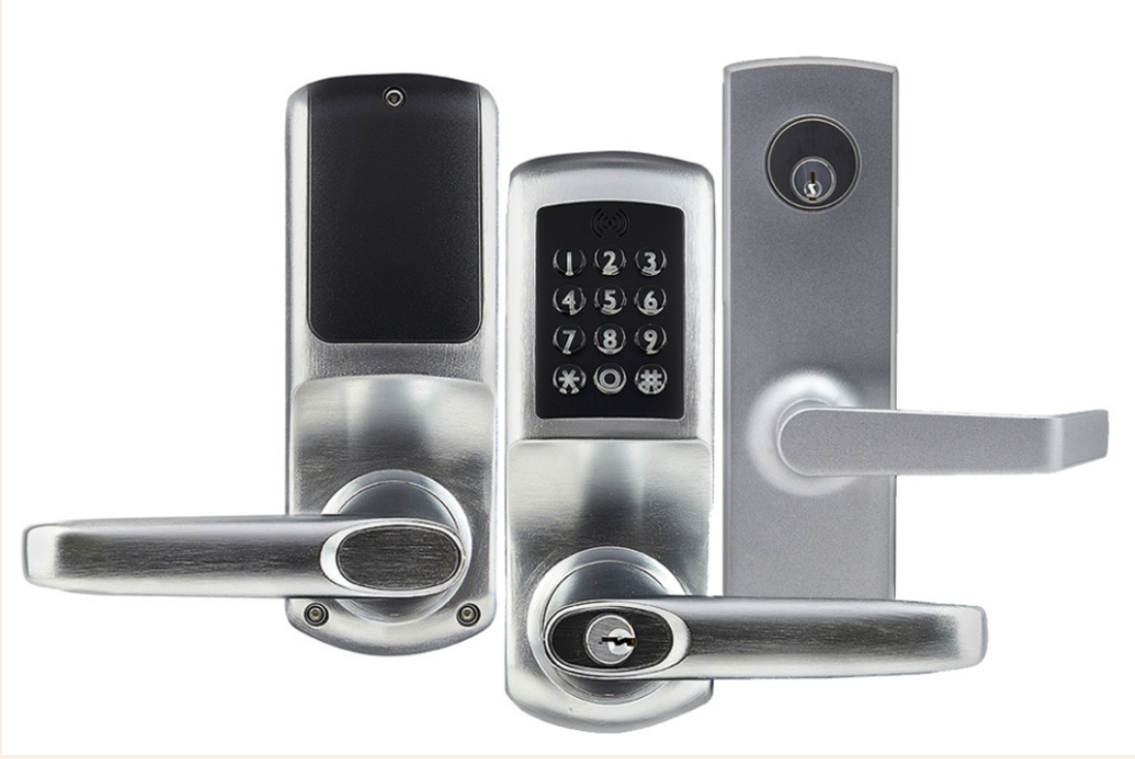 Product Photography of three door handle electronic locks for Key In Code of North Reading, MA